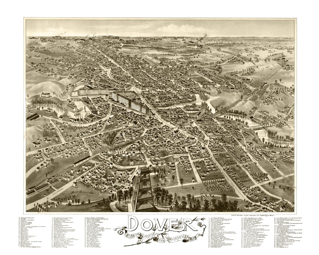 Vintage Map of Dover, New Hampshire 1888