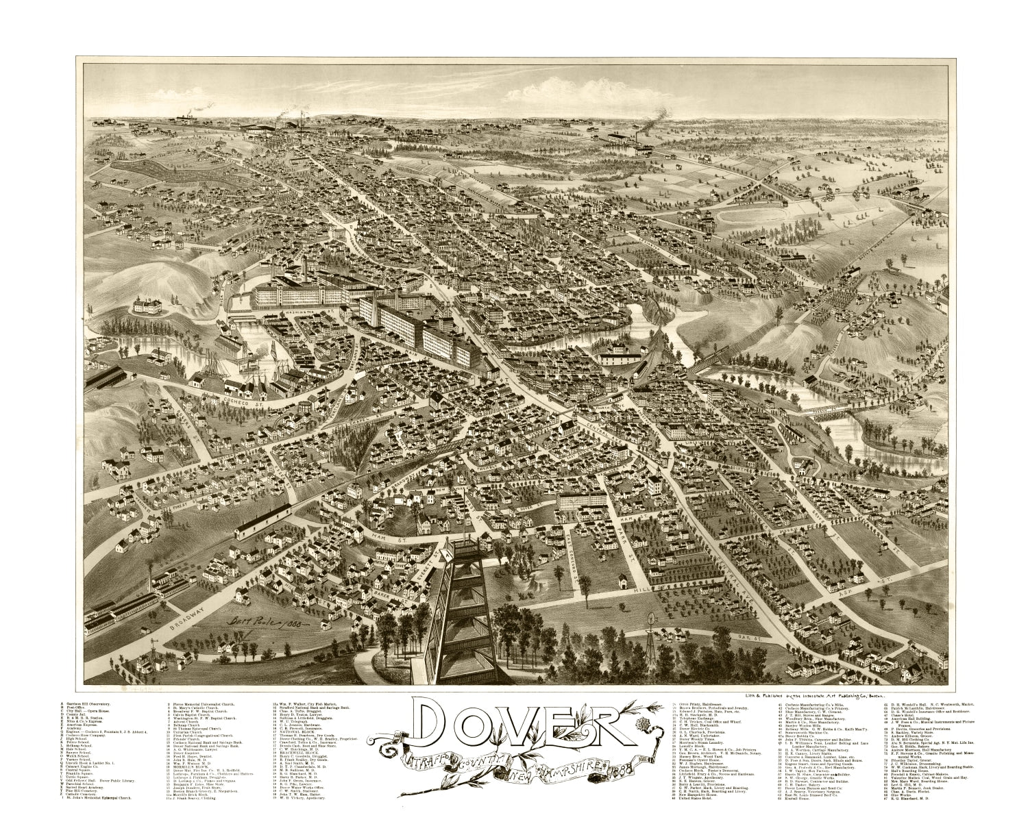 Vintage Map of Dover, New Hampshire 1888