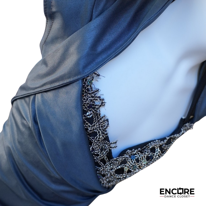 Blue Silk Onesie with Silver Applique