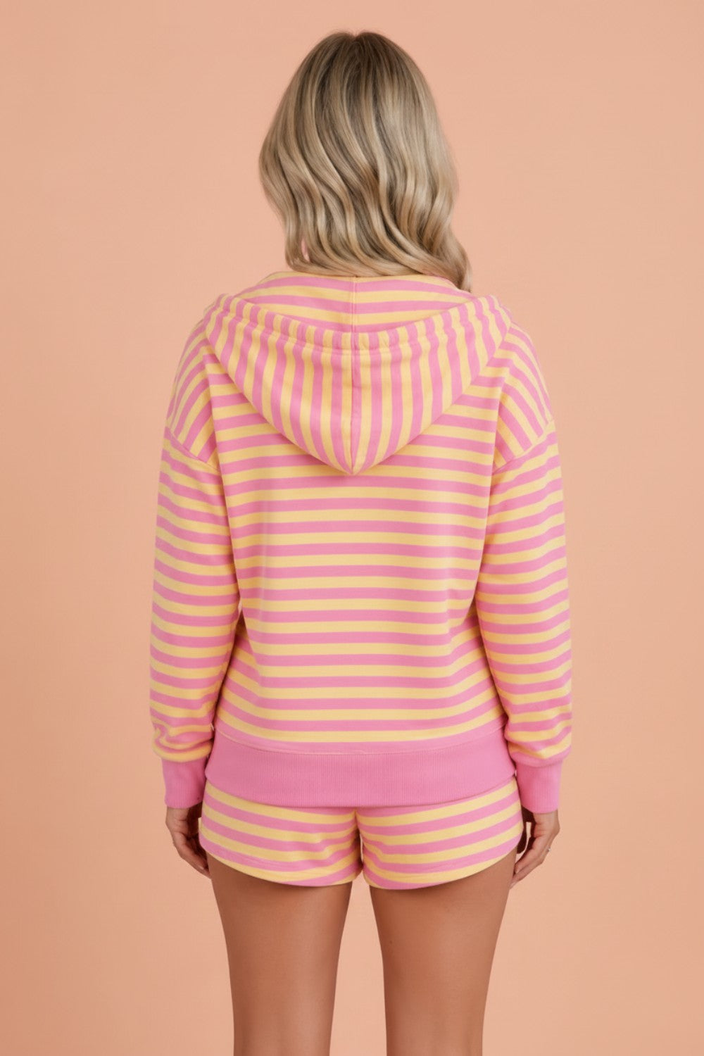 Stripe Long Sleeve Zip-Up Hoodie & Shorts Set