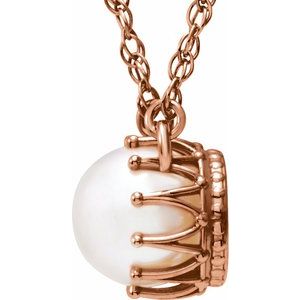 14K Rose Gold Cultured White Freshwater Pearl 18" Necklace