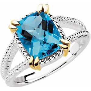 Sterling Silver & 14K Yellow Gold Natural Swiss Blue Topaz Ring