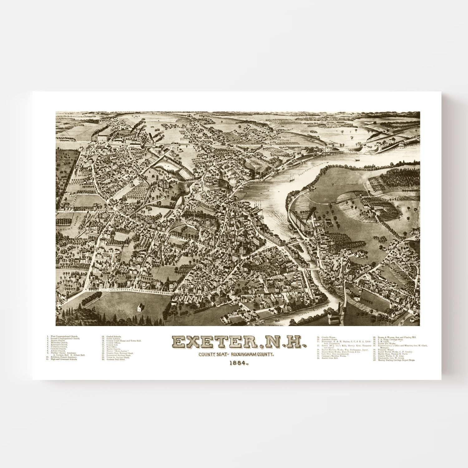 Vintage Map of Exeter, New Hampshire 1884