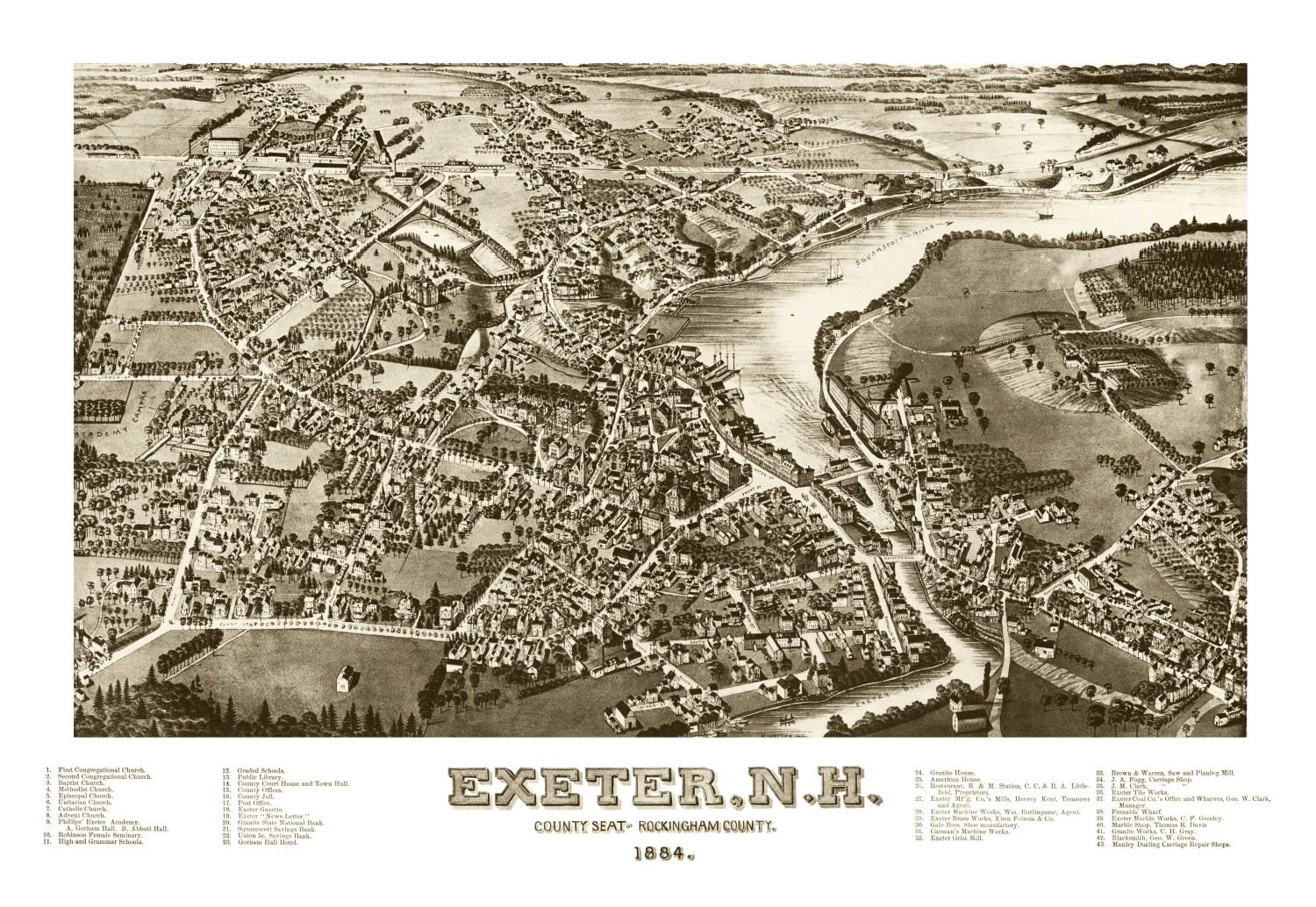 Vintage Map of Exeter, New Hampshire 1884