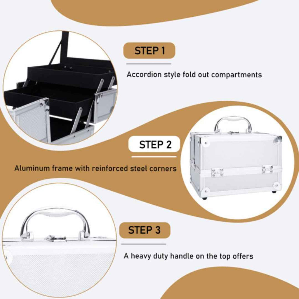 Portable Top-opening With Mirror, Aluminum Alloy, Silver Color, Makeup Box, SM-2176