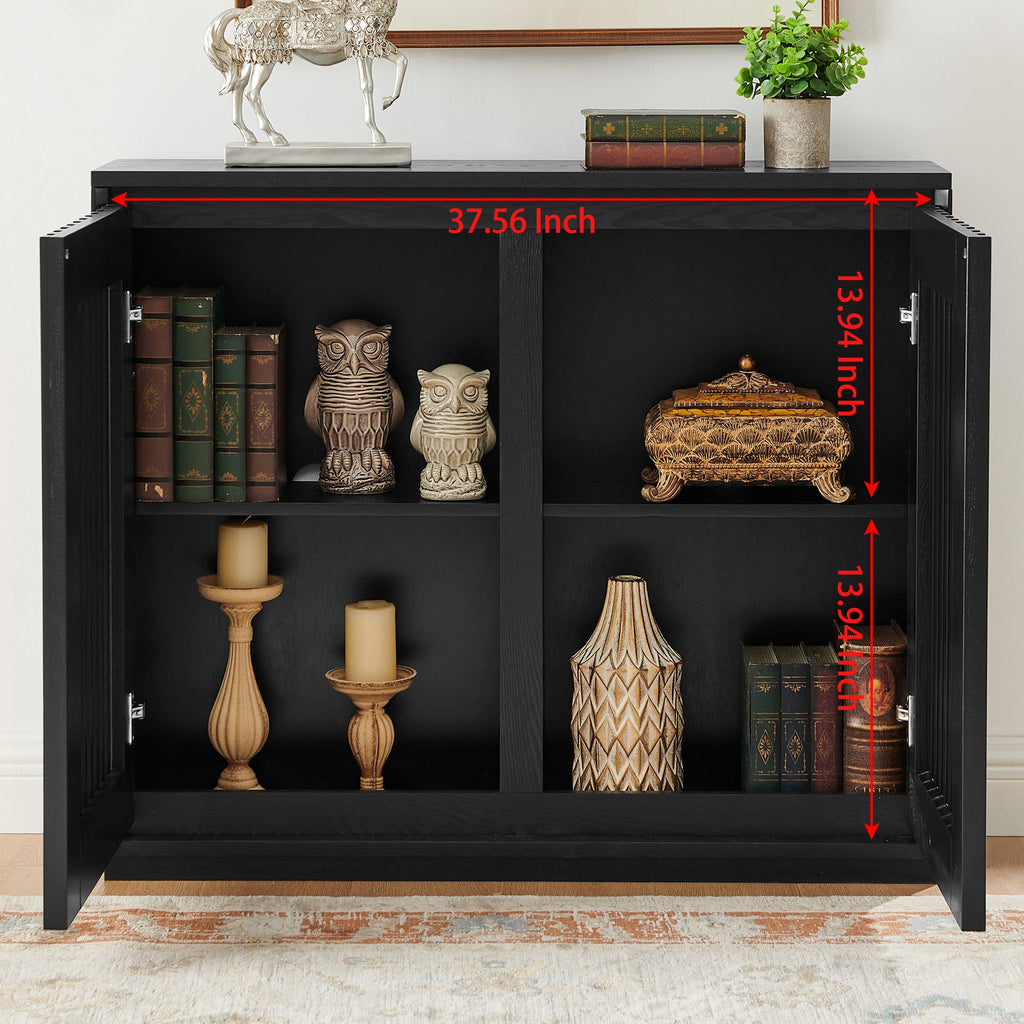 Mid Century Modern Fluted Hollowed Out Sideboard Cabinet with 2 Outlet Holes, Buffet Cabinet with Storage, Black Storage Cabinet for Living Room, Entryway, Hallway, Dining Room, Kitchen