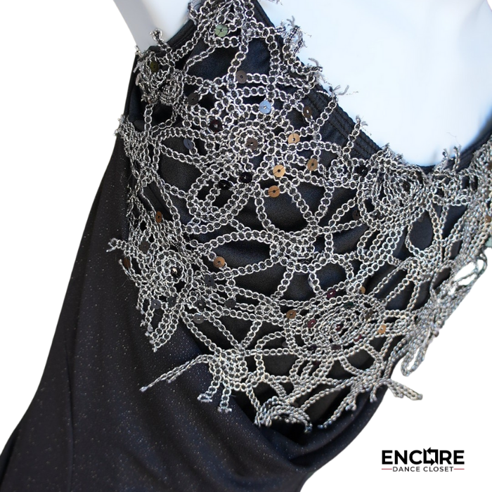 Black Leotard with Sparkling Mesh Overlay