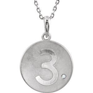 Sterling Silver .005 CT Natural Diamond Numeral 3 18" Necklace