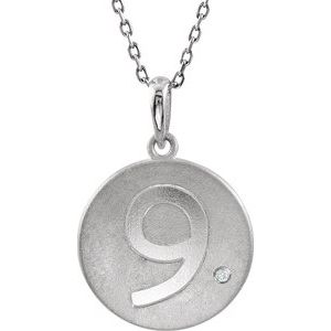 Sterling Silver .005 CT Natural Diamond Numeral 9 18" Necklace