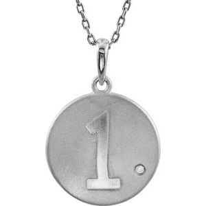 Sterling Silver .005 CT Natural Diamond Numeral 1 18" Necklace