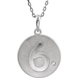 Sterling Silver .005 CT Natural Diamond Numeral 6 18" Necklace