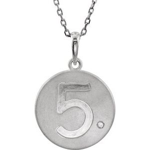 Sterling Silver .005 CT Natural Diamond Numeral 5 18" Necklace