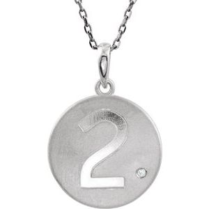Sterling Silver .005 CT Natural Diamond Numeral 2 18" Necklace