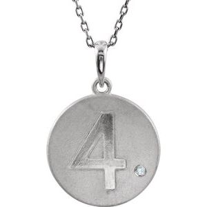 Sterling Silver .005 CT Natural Diamond Numeral 4 18" Necklace