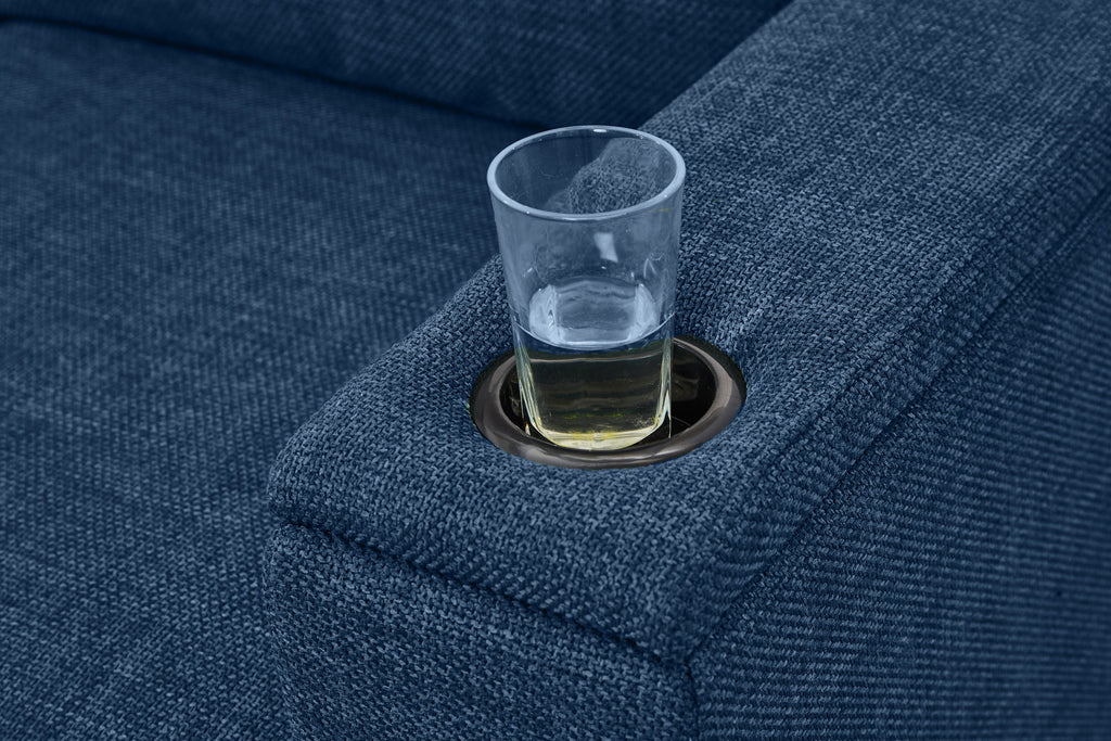 93.7' Modern Style Living Room Sofa Fabric Couch,Square Arm Sofa with Cup Holder,Storage Sofa,Upholstered Polyester Blue.