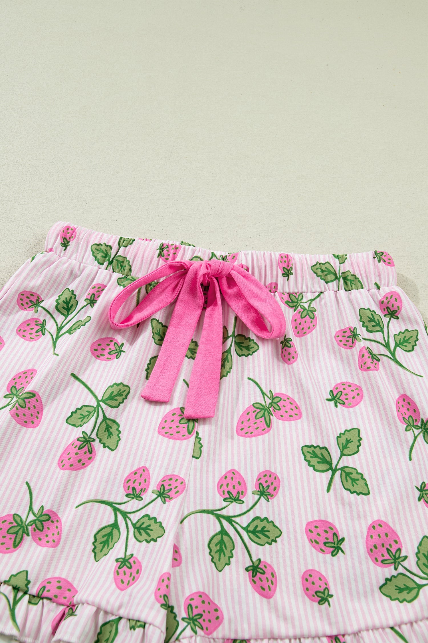 Stripe Strawberry Lapel Shirt & Drawstring Shorts Set
