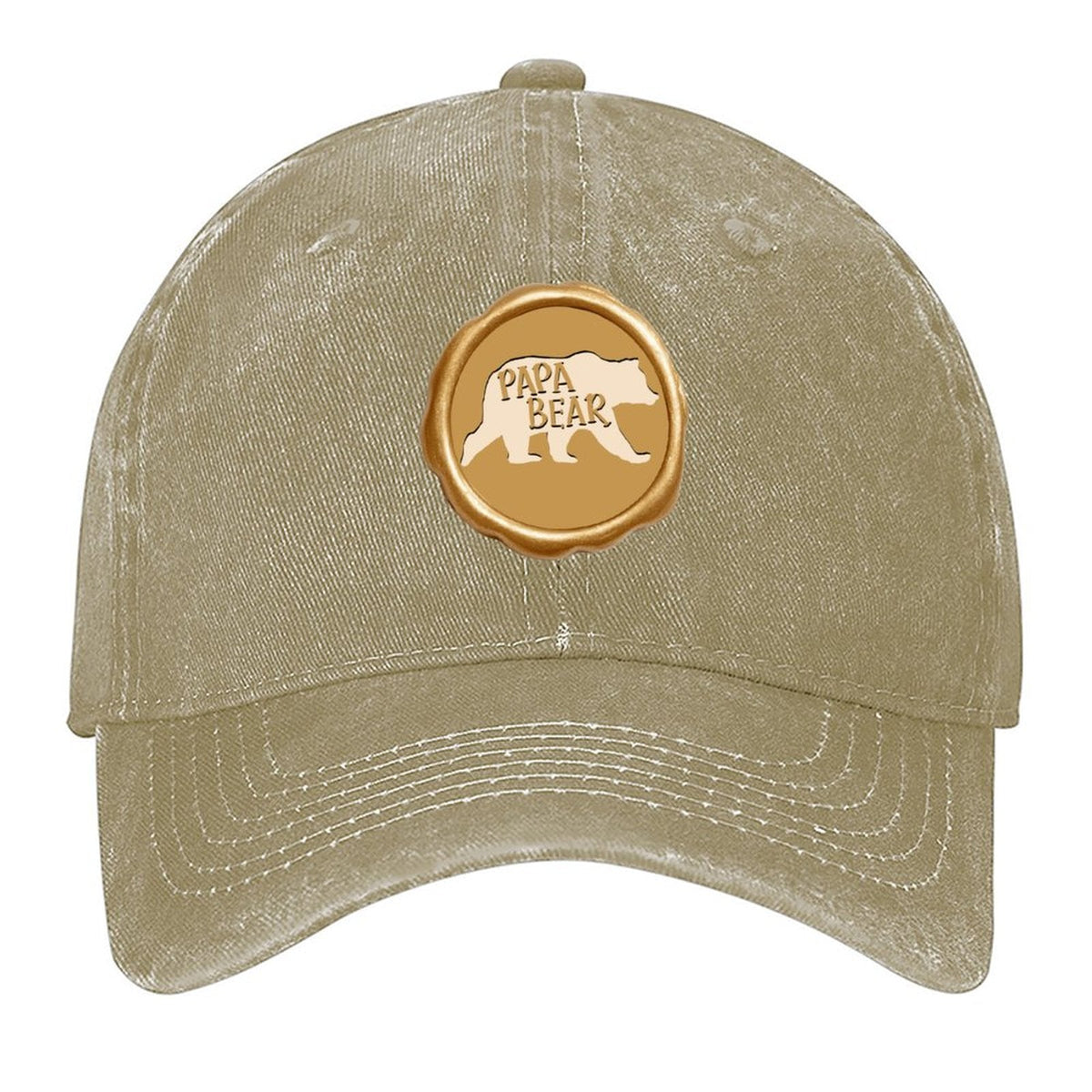 Papa Bear Gold Seal Cotton Vintage Washed Denim Baseball Cap