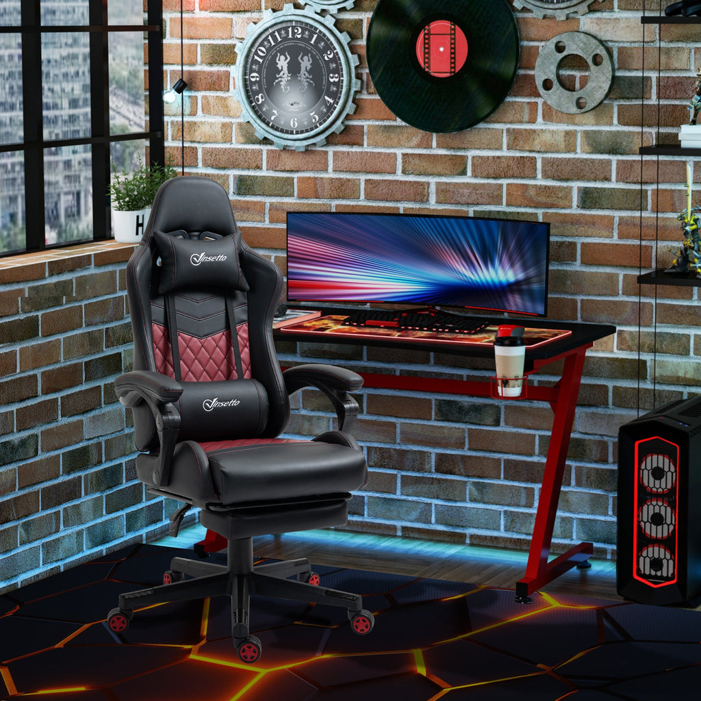 Vinsetto Racing Gaming Chair Diamond PU Leather Office Gamer Chair High Back Swivel Recliner with Footrest, Lumbar Support, Adjustable Height, Black