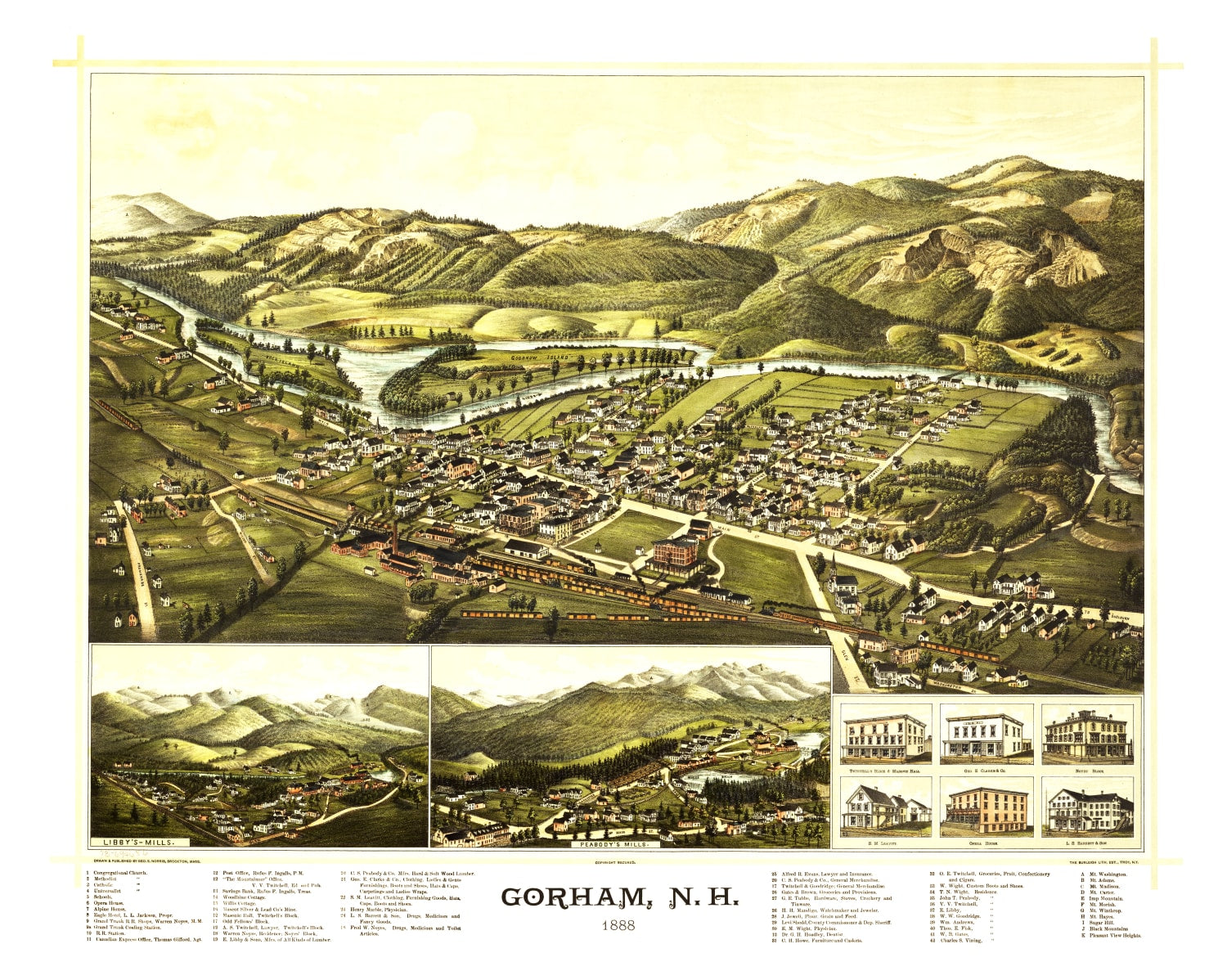 Vintage Map of Gorham, New Hampshire 1888