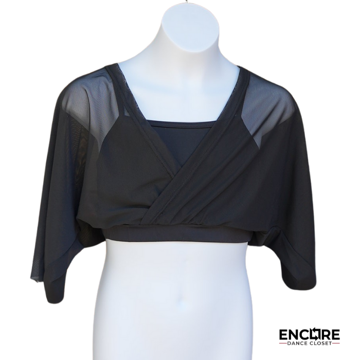 Black Sports Top with Dolman Sleeve Mesh Overlay