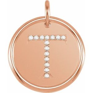 14K Rose Gold .07 CTW Natural Diamond Posh Mommy® Initial T Pendant