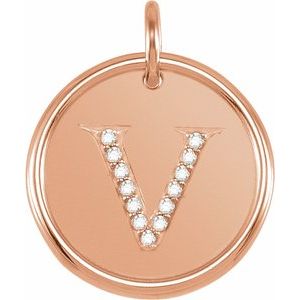 14K Rose Gold .07 CTW Natural Diamond Posh Mommy® Initial V Pendant