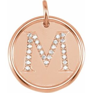 14K Rose Gold 1/1/10 CTW Natural Diamond Posh Mommy® Initial M Pendant
