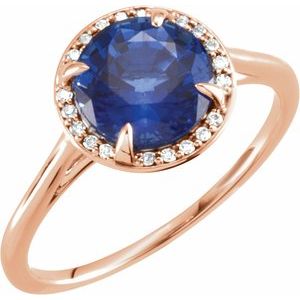14K Rose Gold Lab-Grown Blue Sapphire & .05 CTW Natural Diamond Ring
