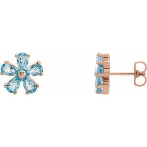 14K Rose Gold Natural Sky Blue Topaz Earrings
