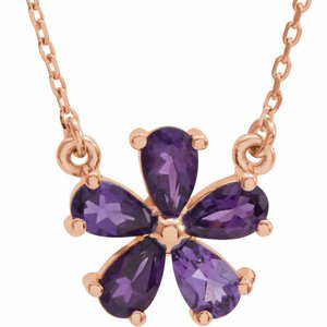 14K Rose Gold Natural Amethyst Flower 16" Necklace