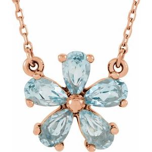 14K Rose Gold Natural Sky Blue Topaz Flower 16" Necklace