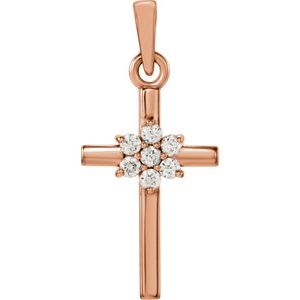 14K Rose Gold .06 CTW Natural Diamond Cross Pendant