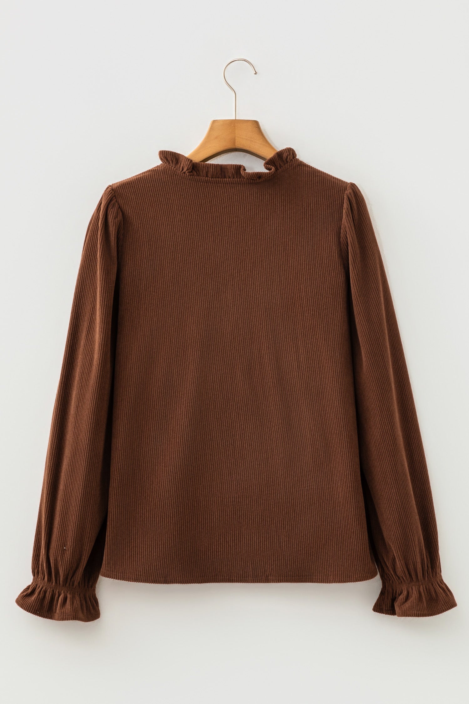 Solid Ruffle Trim V-Neck Long Sleeve Corduroy Shacket