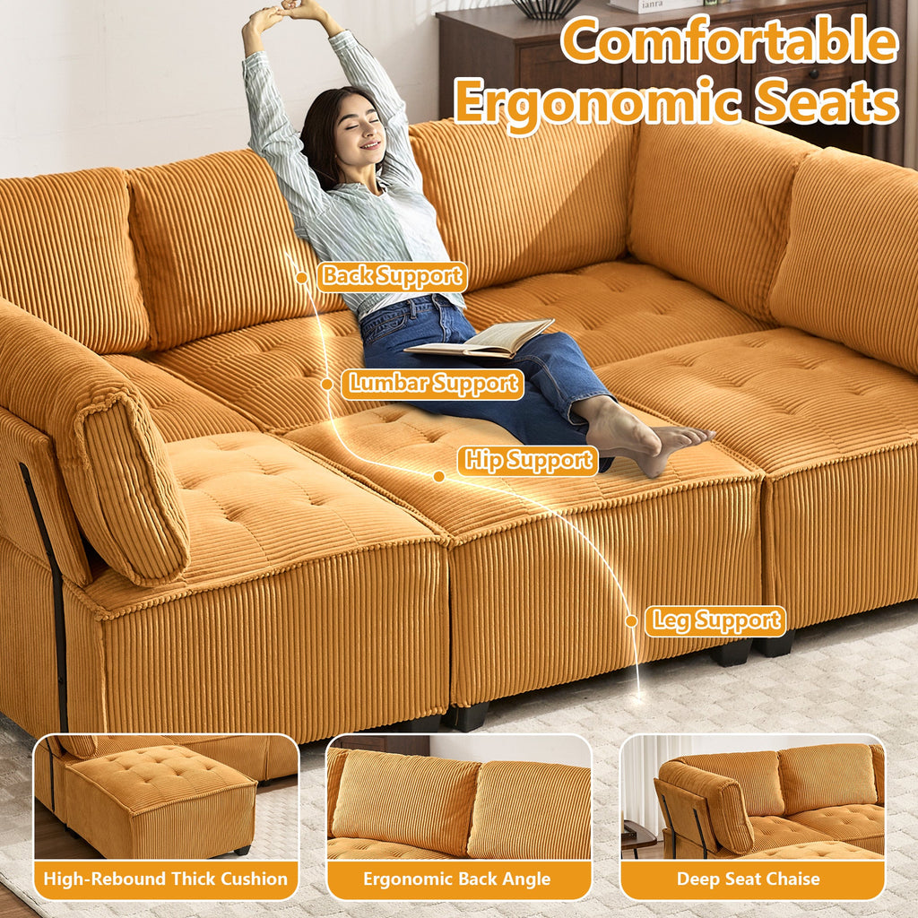 UNITED WE WIN Modular Sectional Sofa U Shaped Modular Couch with Reversible Chaise Modular Sofa Sectional Couch,6- Seat Convertible Sofa,Fit for Living Room