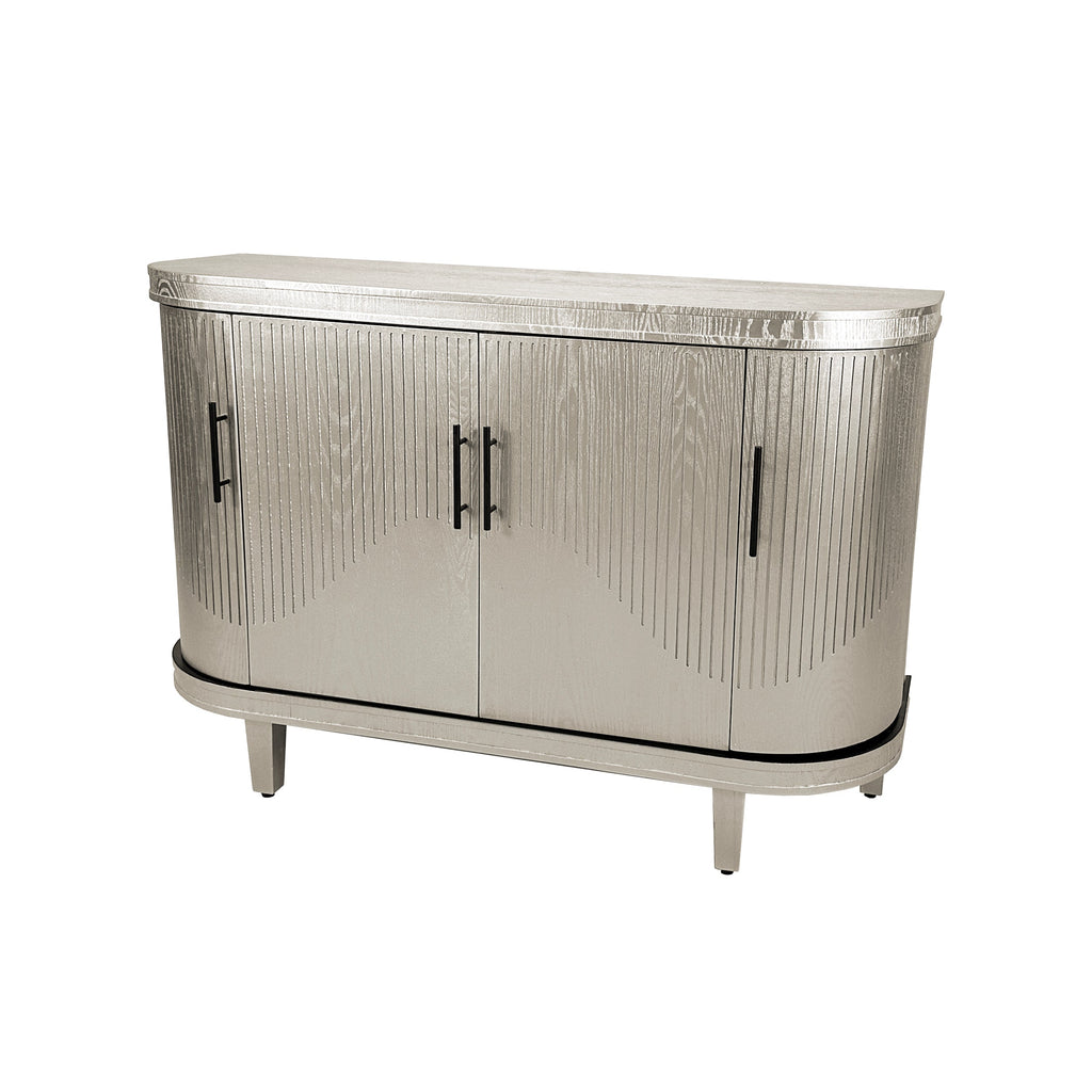 Modern Curved Sideboard 47.2-Inch Decorative Storage Cabinet Wooden Console Table Coffee Bar Cabinet with 4 Doors and Adjustable Interior Shelves for Living Room, Kitchen, Bedroom, Hallway (Champagne)