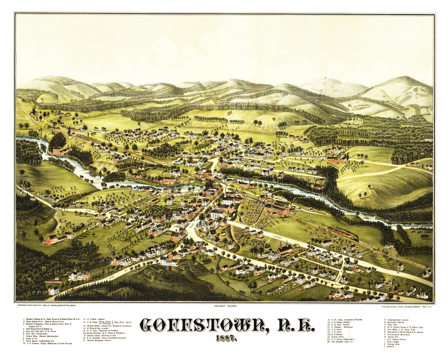 Vintage Map of Goffstown, New Hampshire 1887