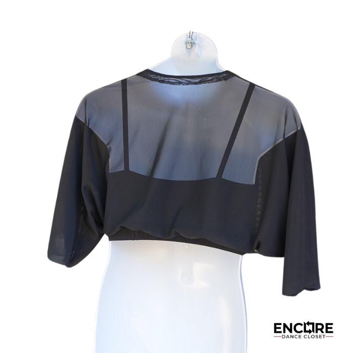 Black Sports Top with Dolman Sleeve Mesh Overlay