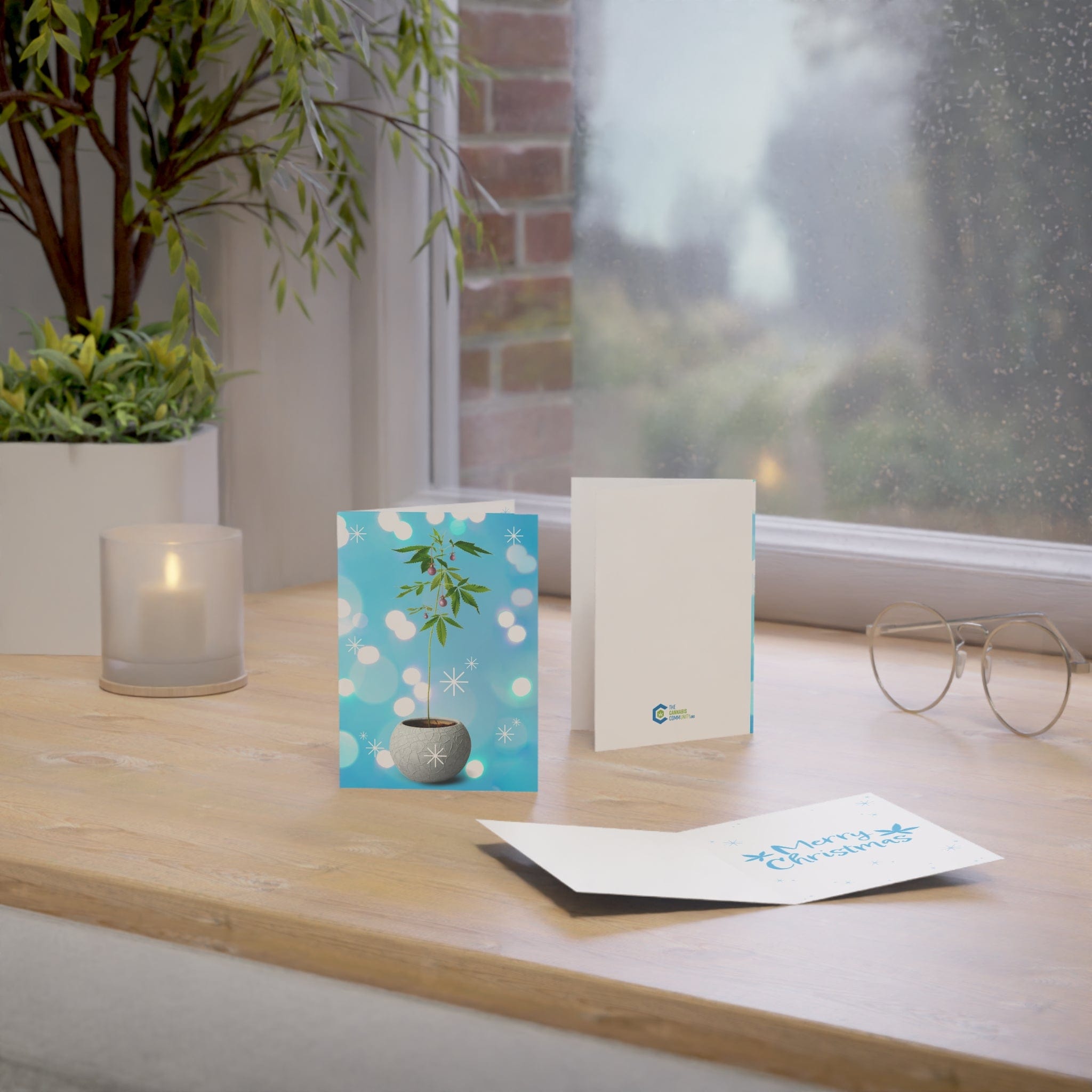 Potted Christmas Marijuana Plant Merry Christmas Greeting Cards (1, 10, 30, and 50pcs)