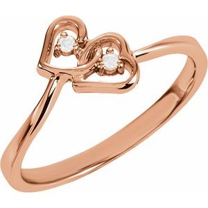 14K Rose Gold .02 CTW Natural Diamond Double Heart Ring