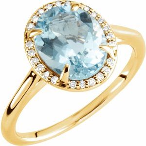14K Yellow Gold 10x8 mm Natural Aquamarine & .06 CTW Natural Diamond Ring