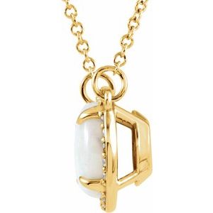 14K Yellow Gold Natural White Opal & .05 CTW Natural Diamond 16" Necklace