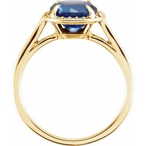 14K Yellow Gold Lab-Grown Blue Sapphire & .05 CTW Natural Diamond Ring