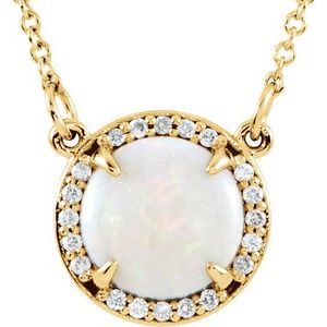 14K Yellow Gold Natural White Opal & .05 CTW Natural Diamond 16" Necklace