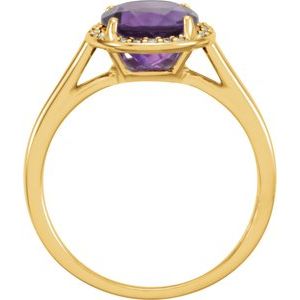14K Yellow Gold Natural Amethyst & .05 CTW Natural Diamond Ring