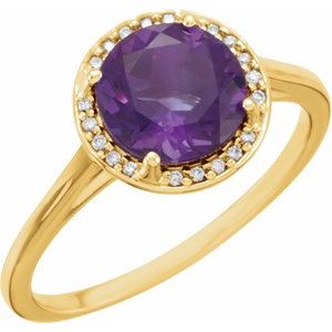 14K Yellow Gold Natural Amethyst & .05 CTW Natural Diamond Ring