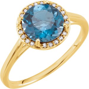 14K Yellow Gold Natural London Blue Topaz & .05 CTW Natural Diamond Ring
