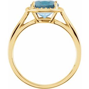 14K Yellow Gold Natural London Blue Topaz & .05 CTW Natural Diamond Ring