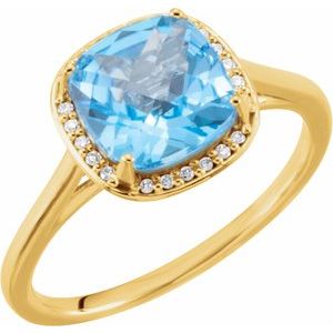 14K Yellow Gold Natural Swiss Blue Topaz & 1/6 CTW Natural Diamond Halo-Style Ring