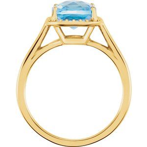 14K Yellow Gold Natural Swiss Blue Topaz & 1/6 CTW Natural Diamond Halo-Style Ring