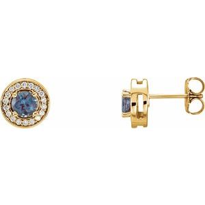 14K Yellow Gold Lab-Grown Alexandrite & 1/5 CTW Natural Diamond Earrings
